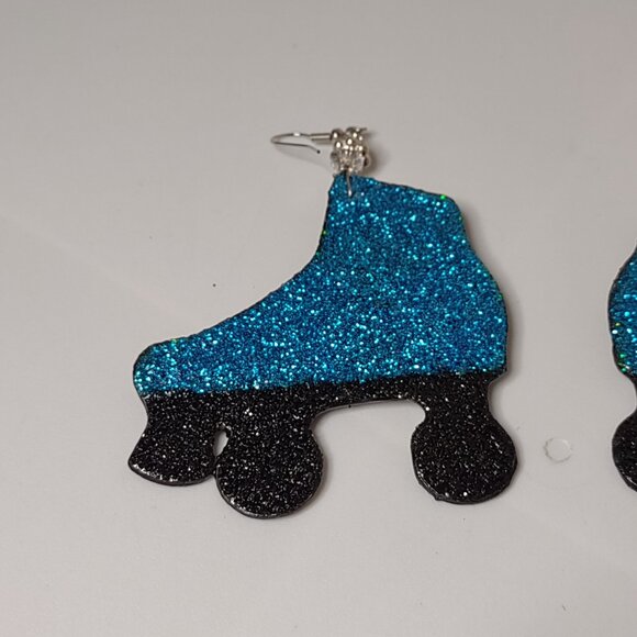 Blue Sparkle Roller Skate Dangle Earrings - Picture 3 of 9